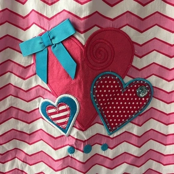 Brand New Youngland Pink & White Striped Ruffle Sleeveless Dress Blue Bows Heart - Picture 5 of 11